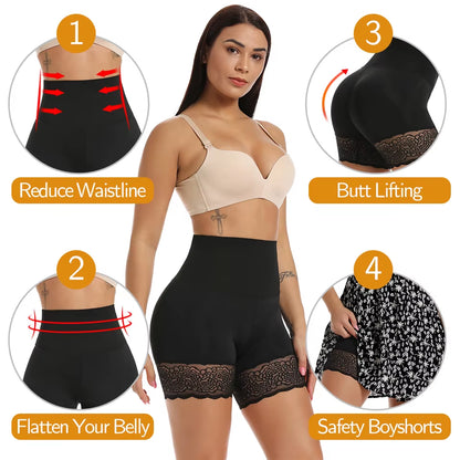 Women Body Shaper High Waist Safety Shorts Lace Knickers Tummy Control Panties Slimming Underwear Shaping Boyshorts Shapewear